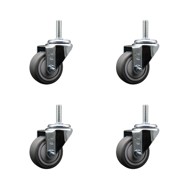 3 Inch Thermoplastic  Rubber Wheel Swivel 58 Inch Threaded Stem Caster Set Service Caster